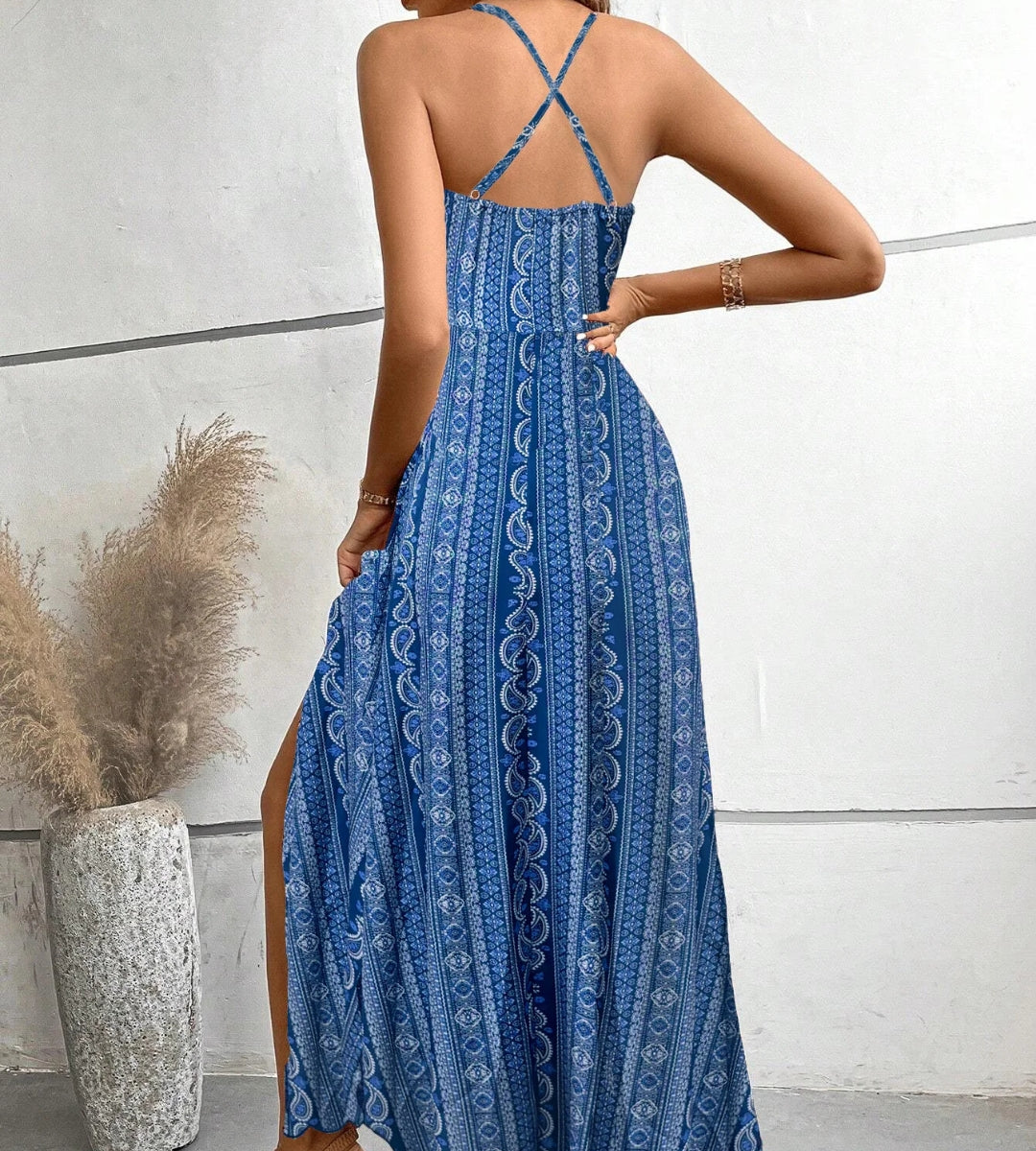 Vestido Longo Listrado Boho Verão