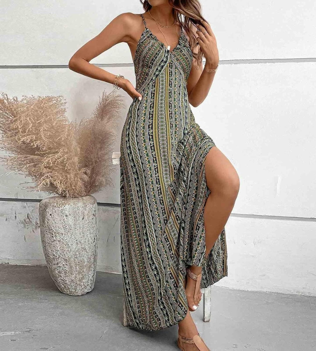 Vestido Longo Listrado Boho Verão