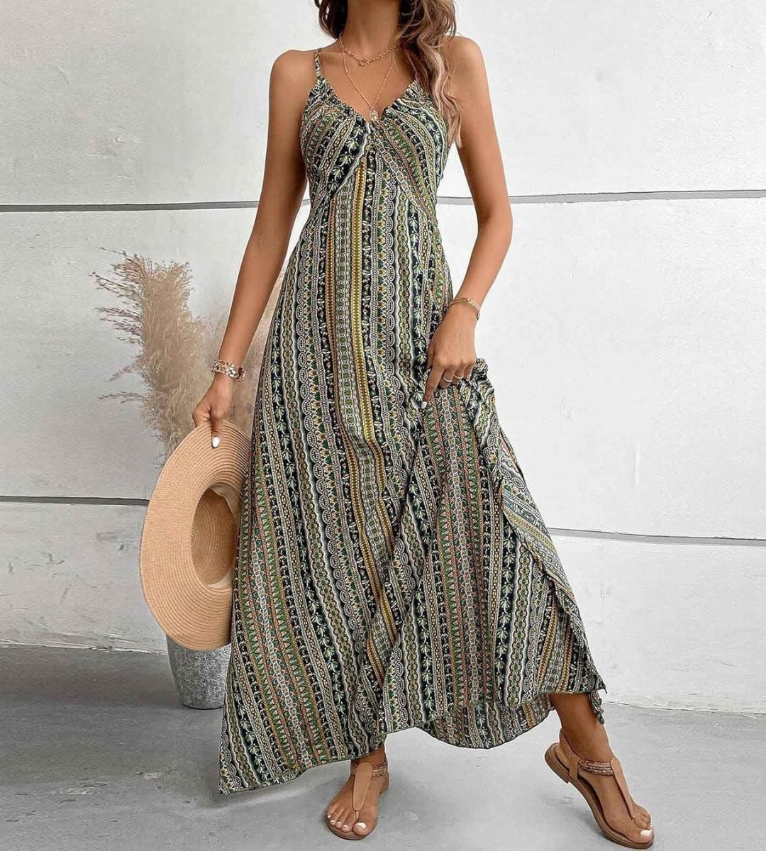 Vestido Longo Listrado Boho Verão