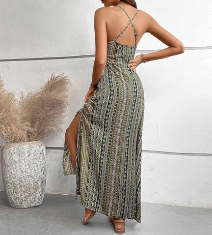 Vestido Longo Listrado Boho Verão