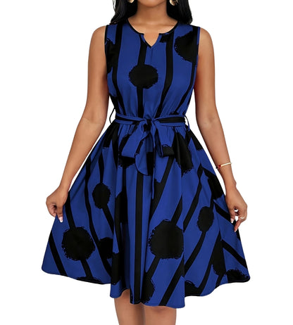 Vestido Feminino Midi Estampado Amarelo com Faixa Ajustável